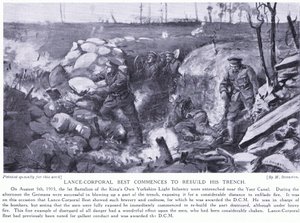Lance Corporal Best erhält ein DCM für den Wiederaufbau seines Grabens am Yser-Kanal unter schwerem Beschuss im August 1915 von Margaret Dovaston