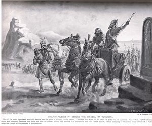 Tiglath-Pileser IV vor der Zitadelle von Turushpa, Illustration aus 
