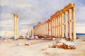 Kolonnade, Palmyra, mit türkischer Burg in der Ferne von Margaret Thomas