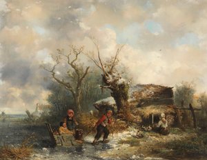 Winterlandschaft mit spielenden Kindern von Mari ten Kate