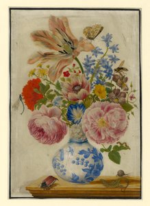 Chinesische Vase mit Rosen, Mohn und Nelken