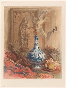 Stillleben mit chinesischer Vase und getrockneten Sonnenblumen