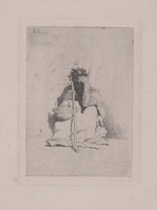 Ohne Titel - Kauernde Figur mit Stock