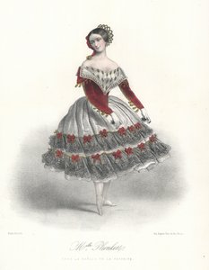 Belgische Balletttänzerin Adeline Plunkett in La Manola de la Favorite, ca. 1860 (Farblithografie)