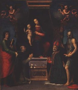 Madonna und Kind mit St. Julian, St. Dominikus, St. Nikolaus von Bari und St. Hieronymus von Mariotto Albertinelli