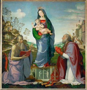 Der heilige Hieronymus und der heilige Zenobius beten das Jesuskind an von Mariotto Albertinelli