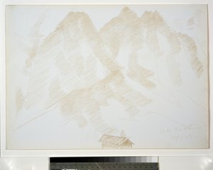 Berglandschaft mit Gebäuden im Vordergrund