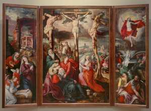 Kreuzigung - Geburt Christi - Auferstehung Christi von Marten de Vos