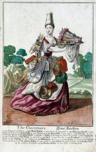Ein Koch. Gravur von Martin Engelbrecht (1684-1756), in „Neue Versammlung der manouvries habilles“ 18. Jahrhundert, Deutschland. Paris, Decorative Arts von Martin Engelbrecht