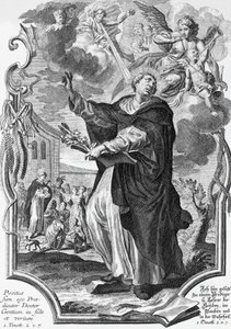 Vinzenz Ferrer (1350-1419), spanischer Dominikaner, Kupferstich von Martin Engelbrecht (1684-1756) von Martin Engelbrecht