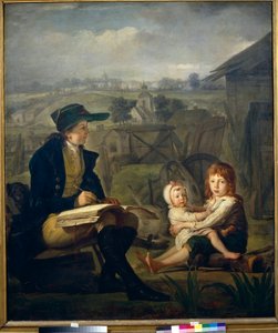 Werther zeichnet Kinder, Illustration aus dem Roman "Die Leiden des jungen Werthers" von Johann Wolfgang von Goethe