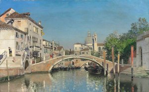 Ein venezianischer Kanal mit Gondeln, Santa Maria Della Salute im Hintergrund von Martín Rico y Ortega