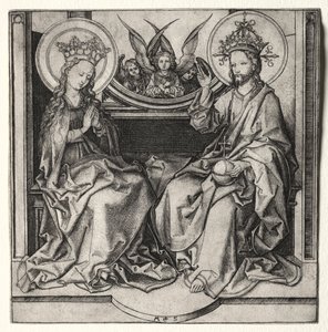 Gottvater und die selige Jungfrau auf dem Thron, begleitet von Engeln, ca. 1480-90