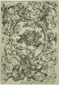 Ornament mit Eule, verspottet von Tagvögeln