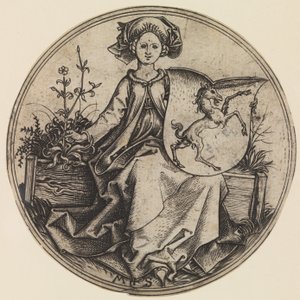 Sitzende Dame mit einem Schild mit einem Einhorn, ca. 1435-1491