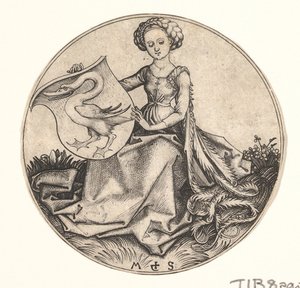Schild mit Schwan, gehalten von einer Frau, ca. 1435-1491