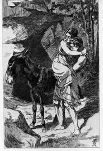 Lucius verwandelt sich versehentlich in einen Esel. Metamorphosen (Goldener Esel oder Asinus aureus), Roman geschrieben von Apulee (Lucius Apuleius) (um 125-um 180) im 2. Jahrhundert. Radierung Wasser von Martin Van Maele von Martin van Maele