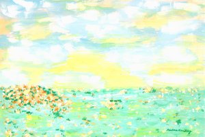 Blumenwiese und Wolkenhimmel Gelb Apricot
