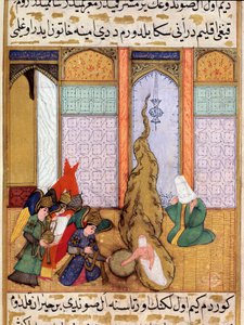Die Geburt des Propheten Muhammad. Miniatur aus „Siyer-i Nebi“, einem epischen Gedicht über das Leben des Propheten Muhammad, geschrieben von Mustafa, Sohn von Yusuf aus Erzurum unter der Herrschaft von Murad III. (1574-1595). Miniatur von Lutfi Abdullah von Martino Bassi