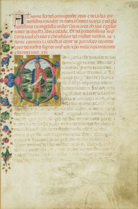 Historisierte Initiale C, die den Propheten Daniel in einer Landschaft darstellt, um 1471