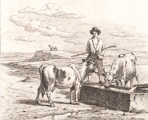 Ein Hirtenjunge an einem Wassertrog. Illustration zu Chr. Winther "Fünfundzwanzig Bilder für kleine Kinder" von Martinus Rørbye