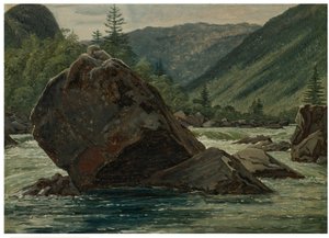 Ein herausragender Felsen in den Stromschnellen