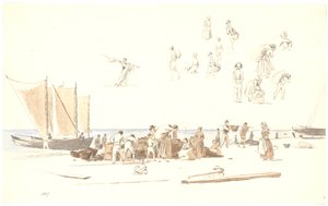 Fischer in Skagen entladen Boote am Strand