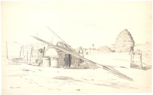 Fischerhütte in Skagen Østerby, mit dem weißen Leuchtturm im Hintergrund
