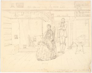 Norwegisches Bauernhaus mit "Anne Oles Datter und Ole Christofersøn Gulsvig" von Martinus Rørbye