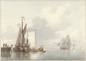 Flussansicht mit vertäuten Schiffen