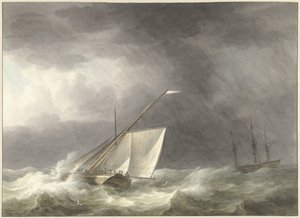 Zwei Segelschiffe auf stürmischer See von Martinus Schouman