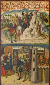 Der heilige Christophorus trifft Satan, der heilige Christophorus vor dem König von Lykien, 1480-85