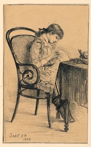 Zeichnung, Marian beim Nähen, 1883