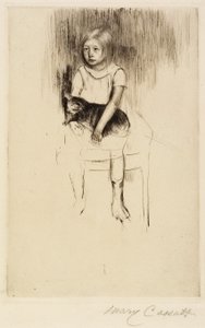 Ellen hält eine Katze, schaut nach links, ca. 1887