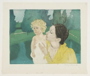 Junge Mutter in einem Park vor einem Becken von Mary Cassatt