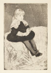Mademoiselle Luguet auf einem Sofa sitzend