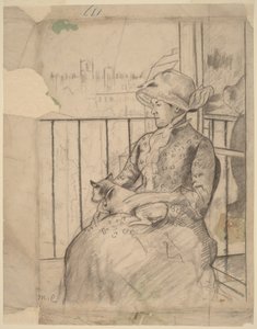 Susan auf einem Balkon mit einem Hund [recto] von Mary Cassatt