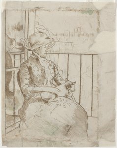 Susan auf einem Balkon mit einem Hund [verso]