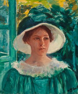 Junge Frau in Grün, im Freien in der Sonne (Kopf einer jungen Frau), ca. 1914