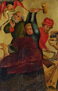 Der Bau der Arche vom Hochaltar von St. Peter in Hamburg, dem Grabower Altar, 1383 von Master Bertram of Minden