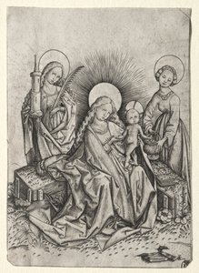 Madonna und Kind in einem Garten zwischen St. Barbara und St. Dorothea