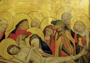 Die Grablegung, Tafel vom St. Thomas Altar aus der St. Johanniskirche, Hamburg, begonnen 1424 (Detail) von Master Francke