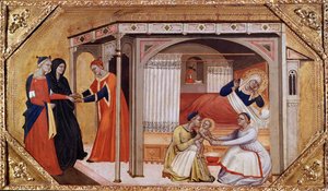 Die Geburt der Jungfrau Maria, ca. 1365-1370 von Master of Ashmolean Predella