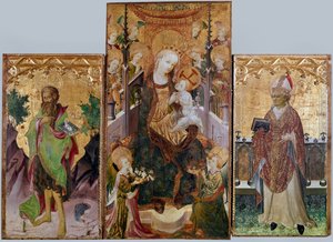 Jungfrau mit Kind, Johannes dem Täufer und Ambrosius - Altarbild mit drei Tafeln, um 1430