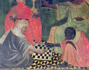 Ein Maure und ein Christ spielen Schach, aus dem Altarbild der Heiligen Nikolaus, Claire und Antonius Abt