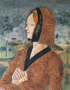 Italien, Region Piemont, Provinz Alessandria, Serralunga di Crea, Sacro Monte di Crea, Heiligtum Santa Maria Assunta, Kapelle der Heiligen Margareta von Antiochia, Porträt einer Frau von Master of Crea