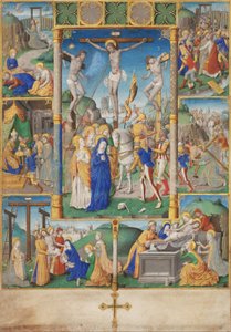 Die Kreuzigung mit sechs Passionsgeschichten von Master of Jacques de Besançon