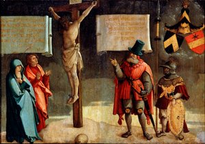 Kreuzigung mit Stiftern, 16. Jahrhundert von Master of Messkirch