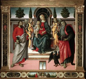Jungfrau mit Kind mit St. Johannes und St. Bartholomäus von Master of Santo Spirito