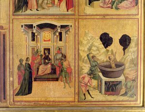 St. Cäcilia und Szenen aus ihrem Leben: zwei Szenen, die St. Cäcilia vor dem Präfekten und das Martyrium von St. Cäcilia zeigen, ca. 1300 (Detail) von Master of St. Cecilia